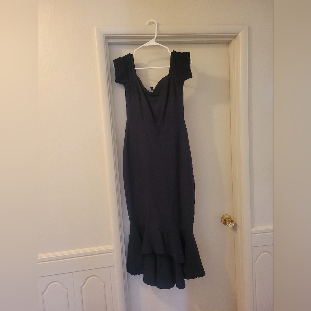 Lulu's Dark Blue Off The Shoulder Dress